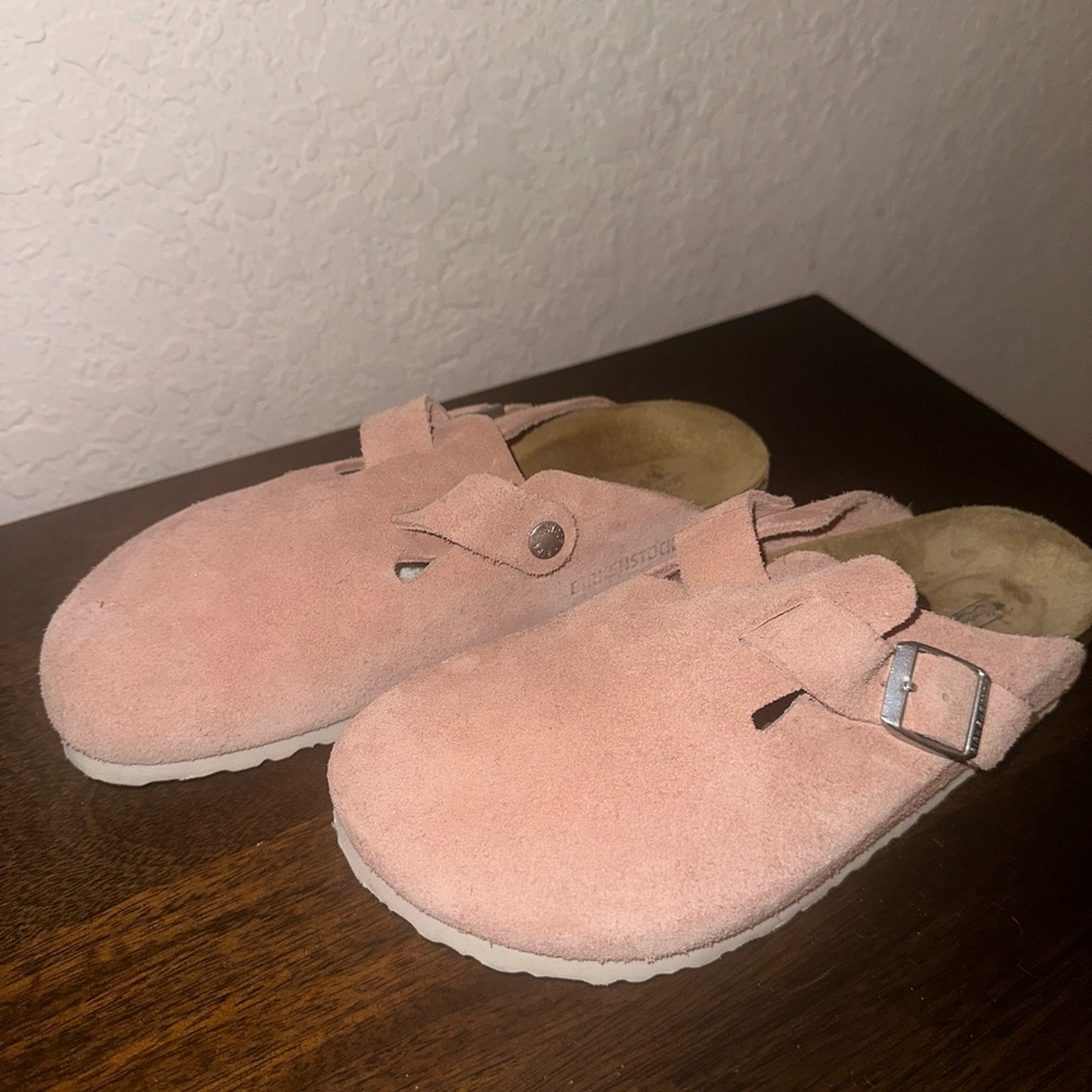Birkenstock Boston Pink Suede Clogs